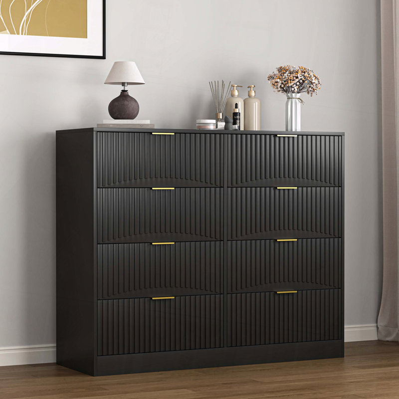 Commode 8 tiroirs en bois, Noir