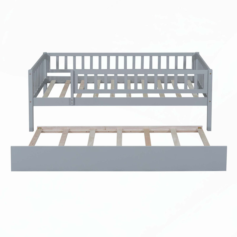 Sturdy and Versatile Daybed with Trundle and Guardrails for Optimal Rest, Gray, Twin