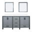 Meuble-lavabo double gris foncé l 72 po x P 22 po, comptoir en quartz blanc et miroirs de 30 po-133258470