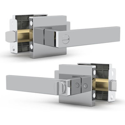 Mega Handles ROBELL Reversible Privacy Interior Door Lever with Square Rosette for Bedroom, Bathroom & Hallway | Modern Stainless Door Locks