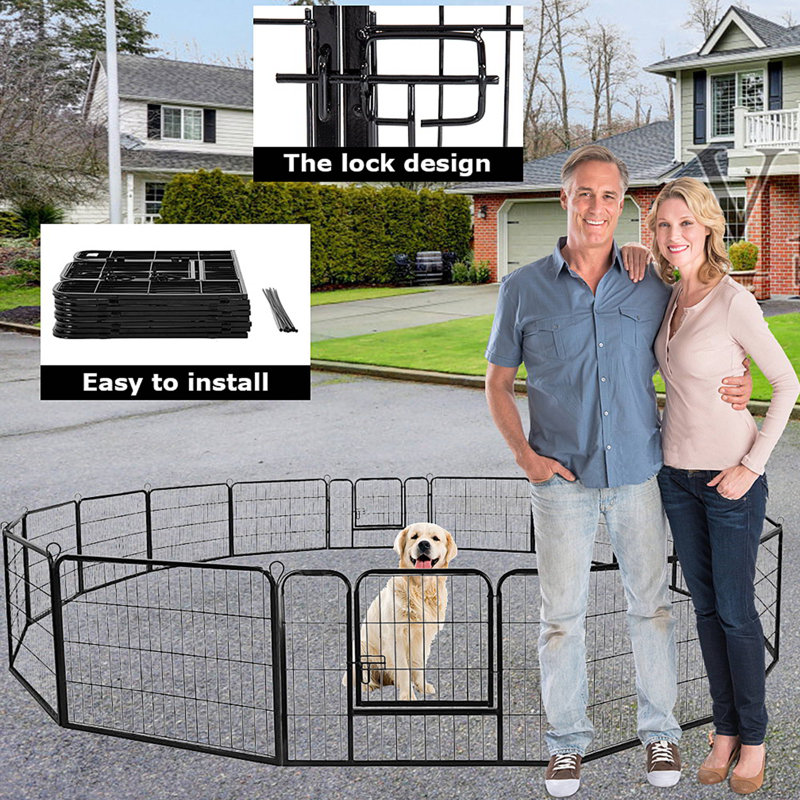 Black Metal Adjustable Pet Playpen with Doors