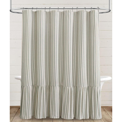 72"W x 72"L Bohemian Ruffled Linen Shower Curtain,Rustic Style Natural Fabric for bathrooms