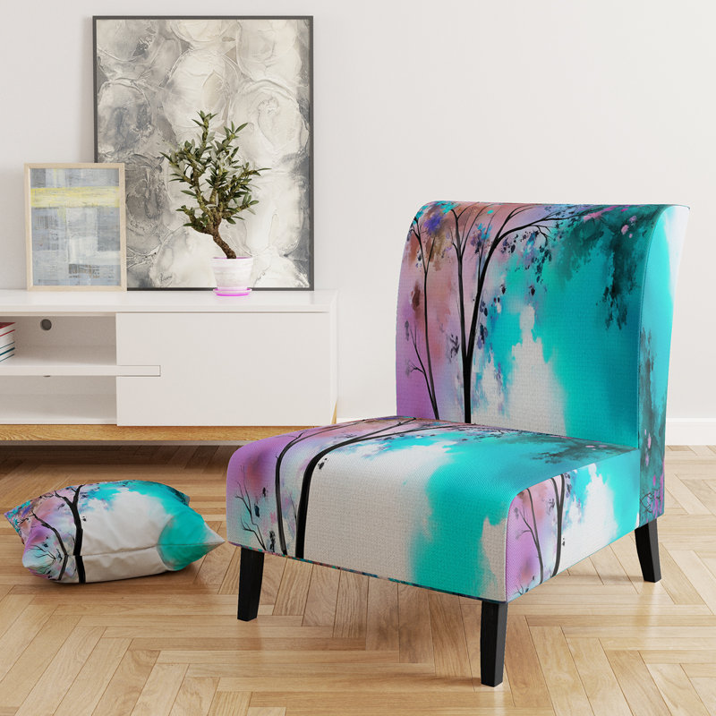 Abstract Flowers - Traditional Upholstered Slipper Chair, Blue/Purple