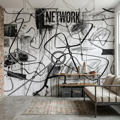 Grunge Texture Wallpaper Urban Collage Subway Map Wall Mural