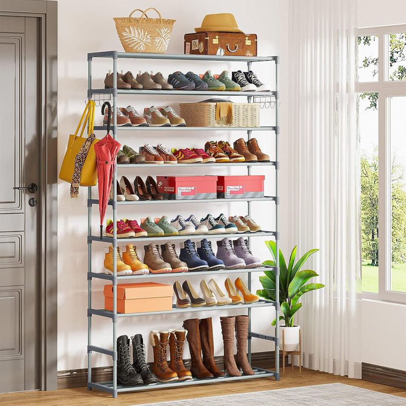 Rangement à 10 tablettes pour chaussures, gris