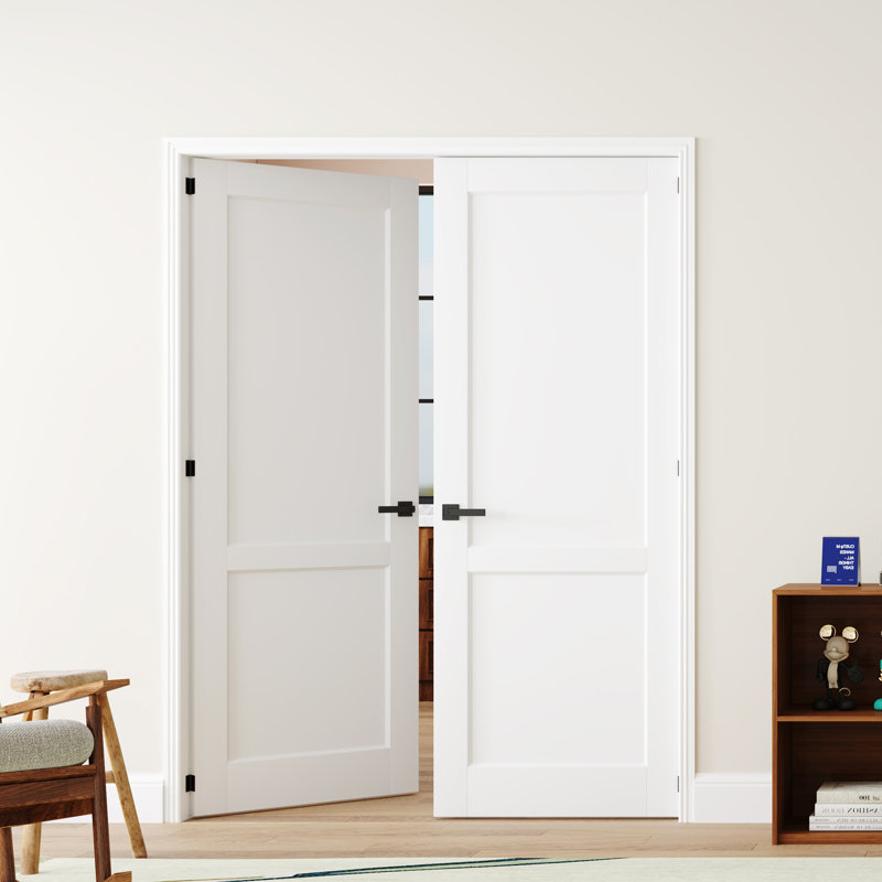 Porte de garde-manger pré-suspendue avec panneau à noyau solide en bois massif à double panneau 2-Lite, 56 po x 80 po
