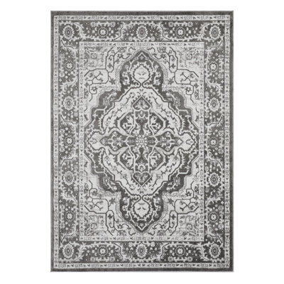 Tapis oriental gris en polypropylène tissé à la main Raghdah