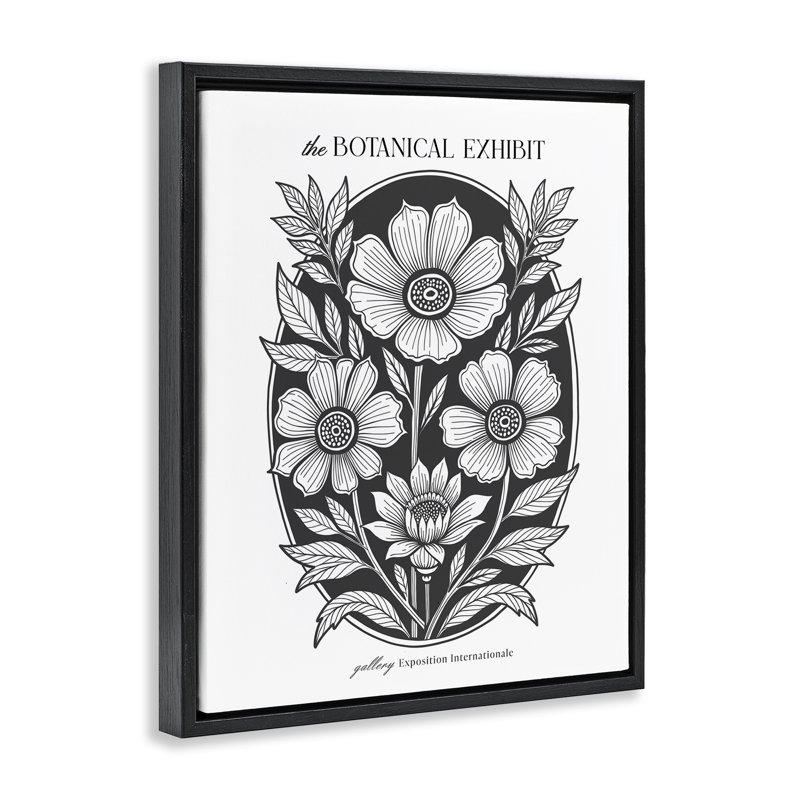 Art mural encadré en miroir avec fleurs en miroir, Cadre flottant noir de jais, H 21 po x l 17 po