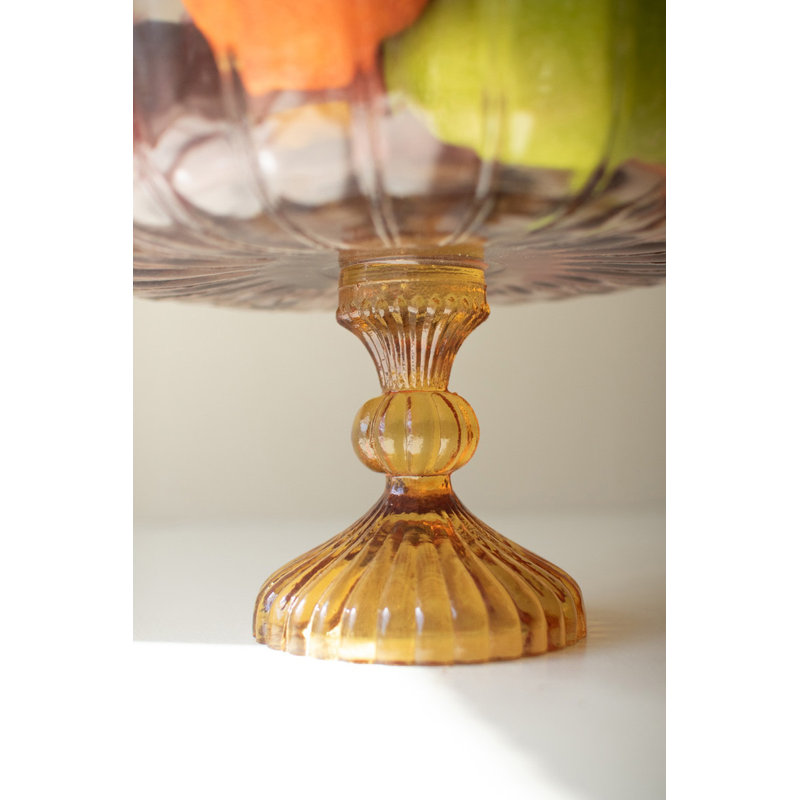 Bol de compote en verre pressé kalalou Amber - centre de table décoratif festonné 7,5 po, ensemble de 2