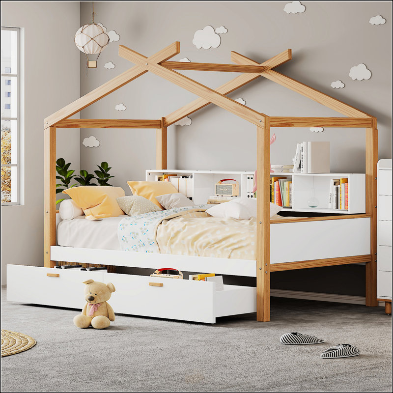 Lit maison en bois blanc