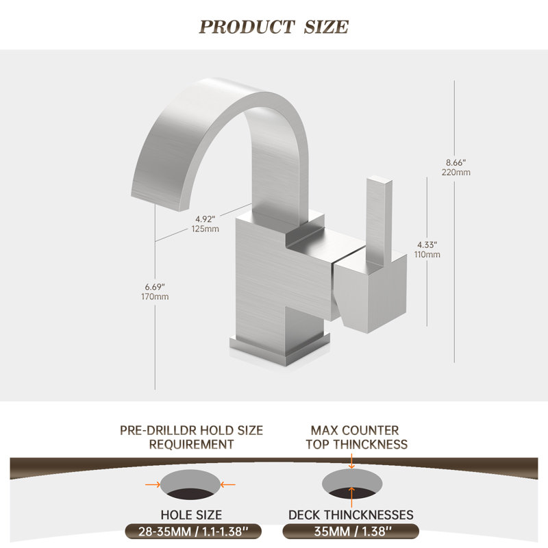 NO Single-handle Bathroom Faucet with Drain Assembly, Brushed Nickel