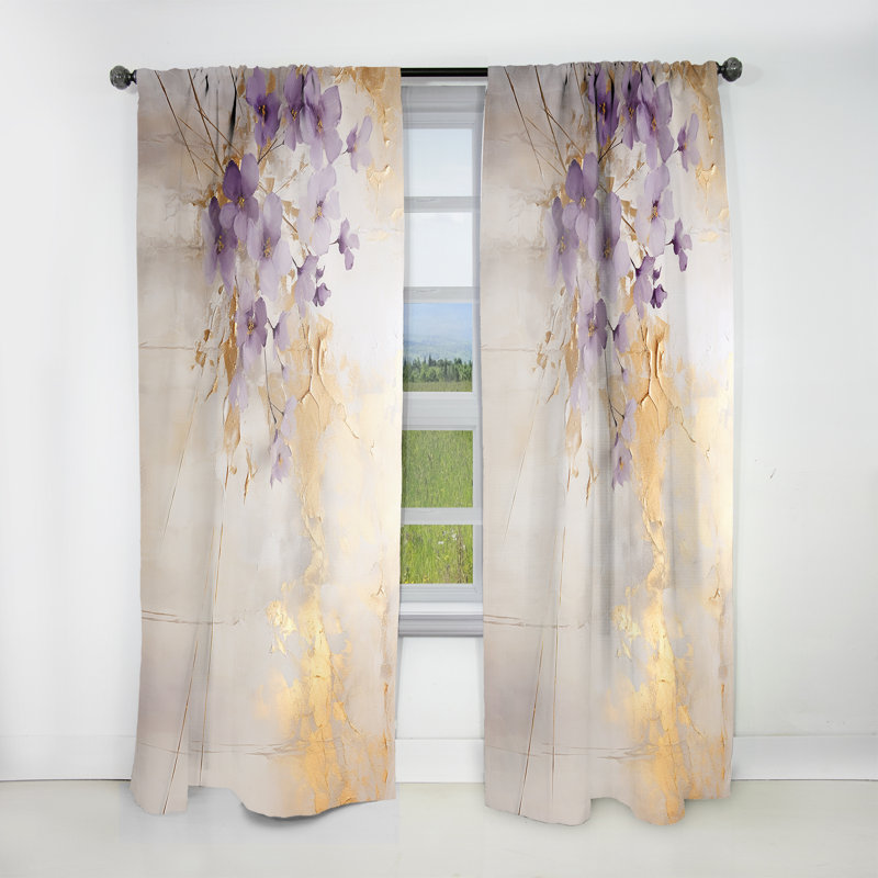 Purple and Gold Adorned Violets Meadow III - Violets Curtain - Velvet Room Darkening - 1 Panel, 52" W x 108" L