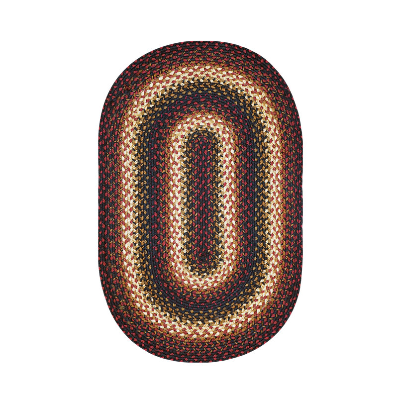 Tapis en jute de qualité supérieure canneberge / noir / rouge, Ovale 5 pi x 8 pi
