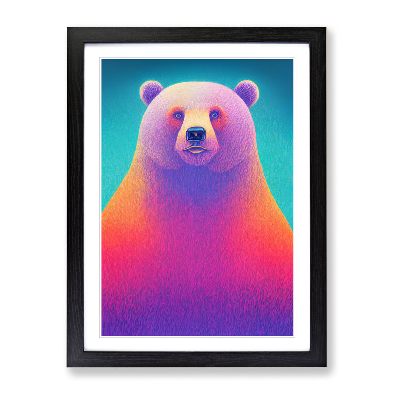 Colourful Bear - Print, 66cm H x 48cm W x 2cm D, Black Framed, White