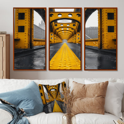 Yellow Black Steel Symphony Bridge I " Yellow Black Steel Symphony Bridge I " 3 - Pieces