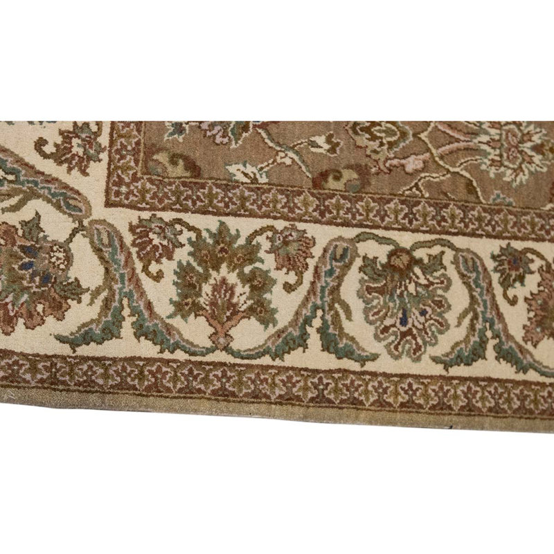 Tapis crème / vert / brun noué à la main de haute qualité