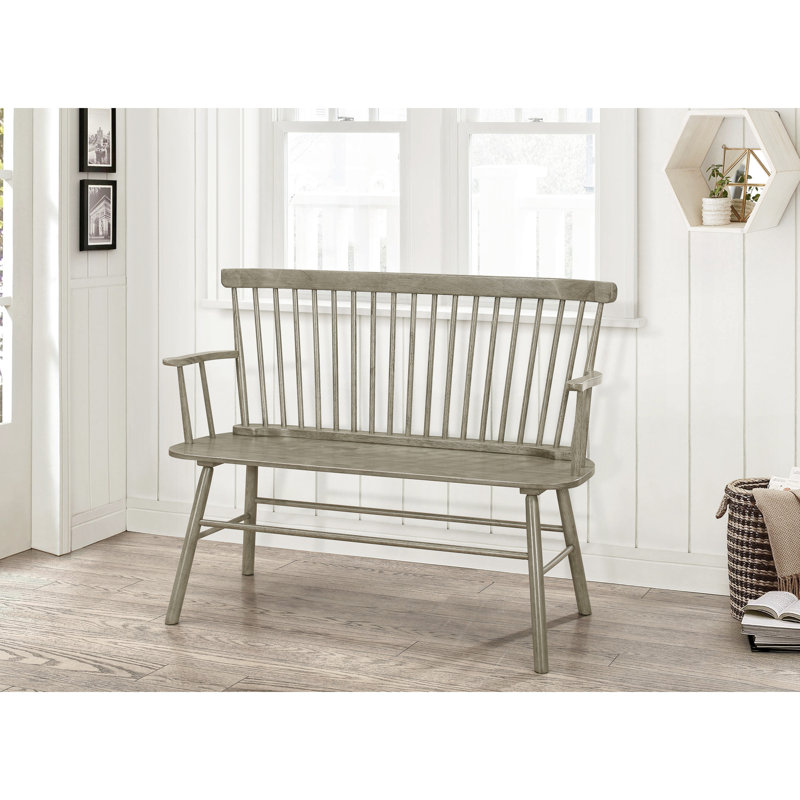 Gray Wood Bench With Spindle Back For Vintage Chair And Arm, Gray