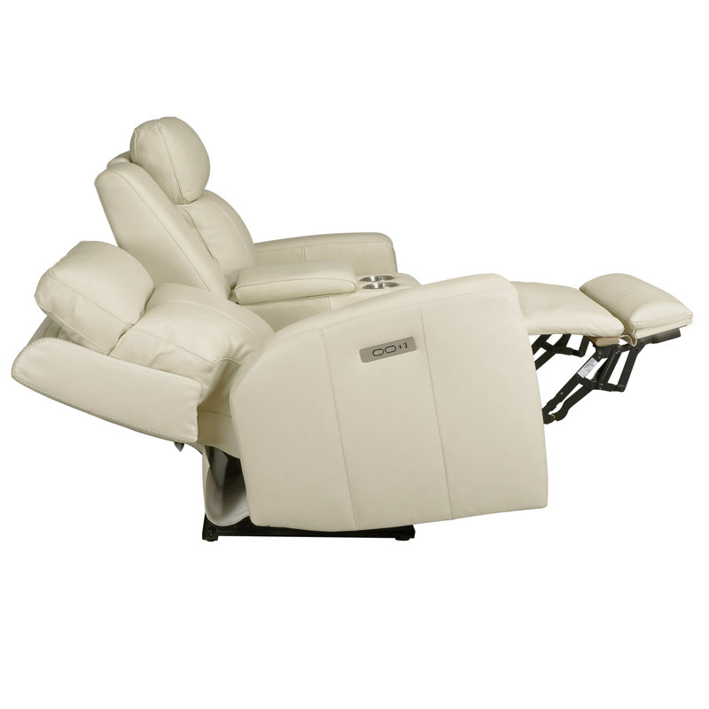 Causeuse inclinable en cuir véritable Ruddie, Cuir véritable crème