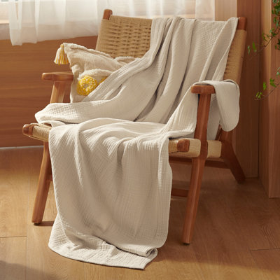 Bedsure 100% Cotton Muslin Blanket, 4-Layer Lightweight Summer Blanket for Dorm, Couch & Everyday Comfort, 200 GSM