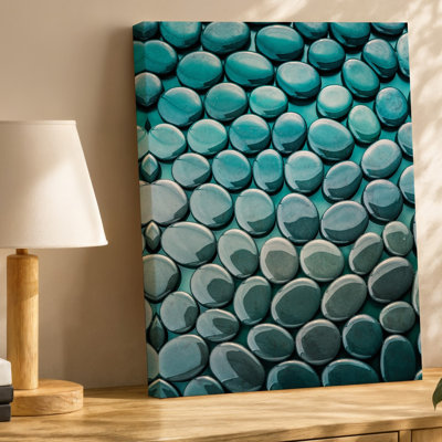 Canvas A Close Up View Of A Collection Of Smooth Rounded Wall Art Pebbles In Varying Shades Of Teal Turquoise And Gray Creating Canvas Wall Art