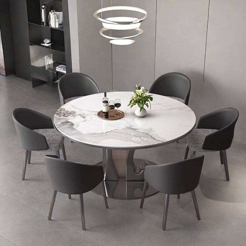 Italian style simple round dining table sets, 29.5"H x 47.2"L x 47.2"W