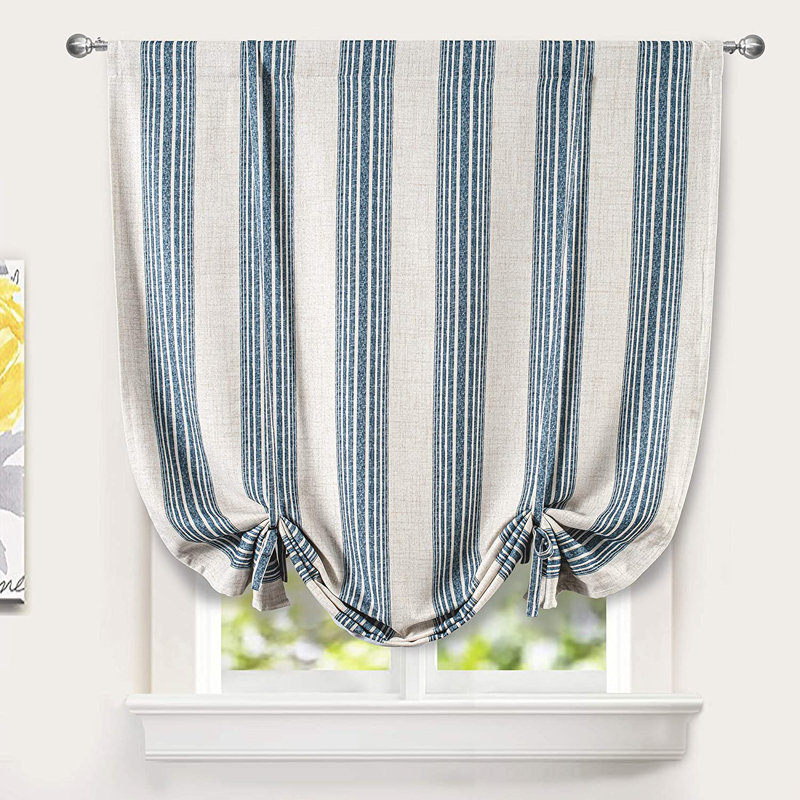 Rideau occultant en lin à double couche Chris , Bleu marine jean, L 45 po x L 63 po