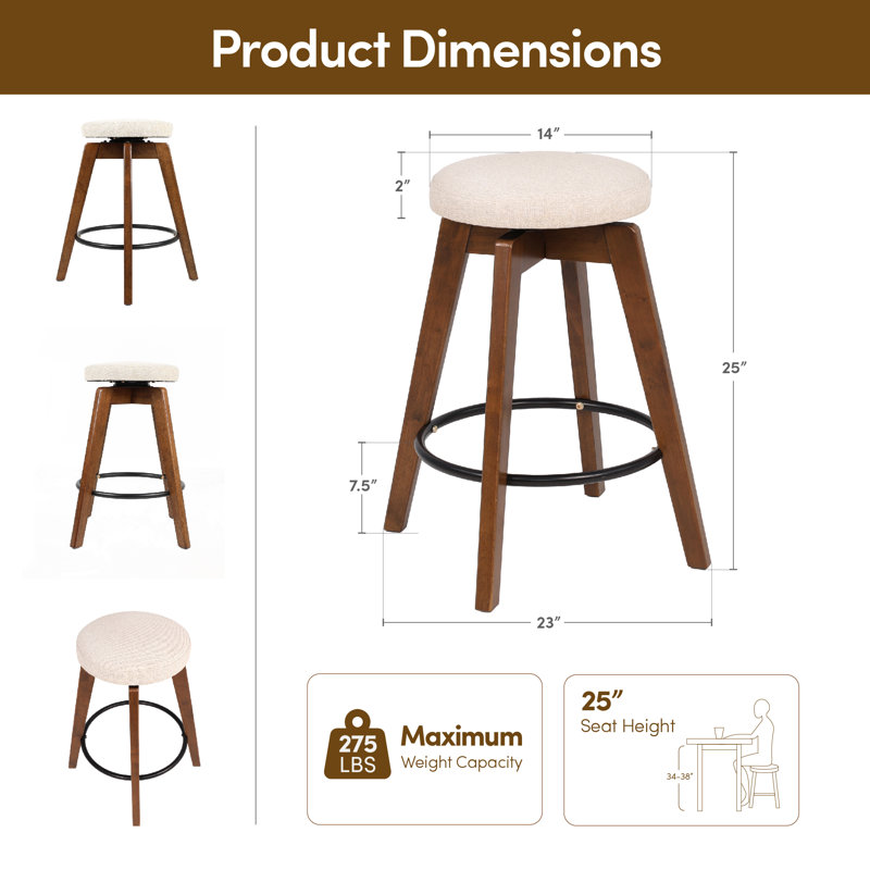 Tabouret de comptoir pivotant l 16 po, Noyer, 2