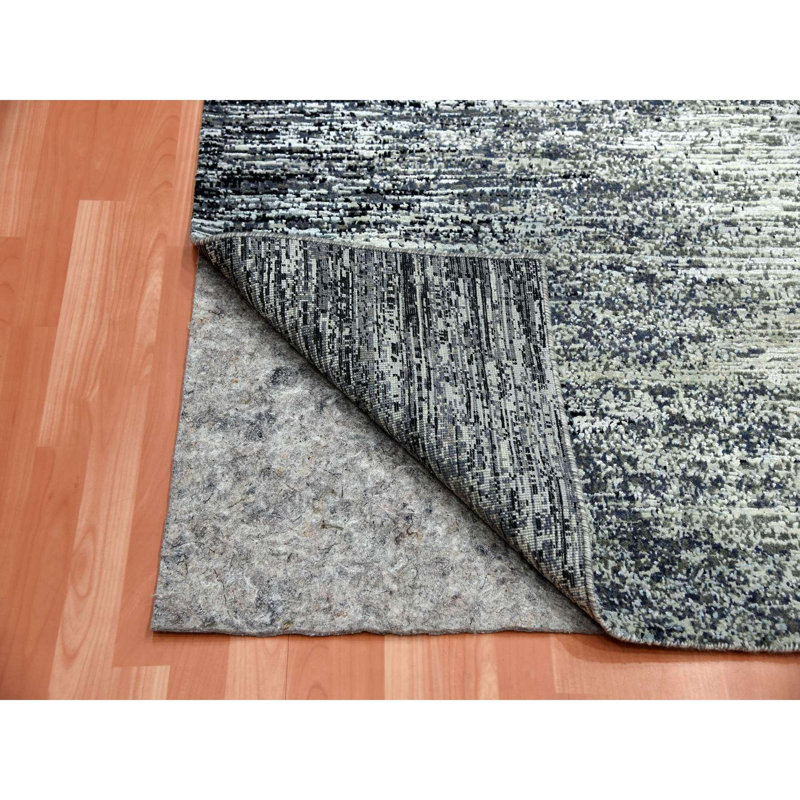 Tapis oriental carré noir en laine / soie 6 pi 1 po x 6 pi 1 po Striae 52CB3512B1704827941655