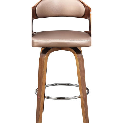 Pivotant de 27 pouces avec bois et similicuir, abat-jour rose, style Mid-Century, pivotant sur 360, pour comptoirs, rotation noire, repose-pieds polis