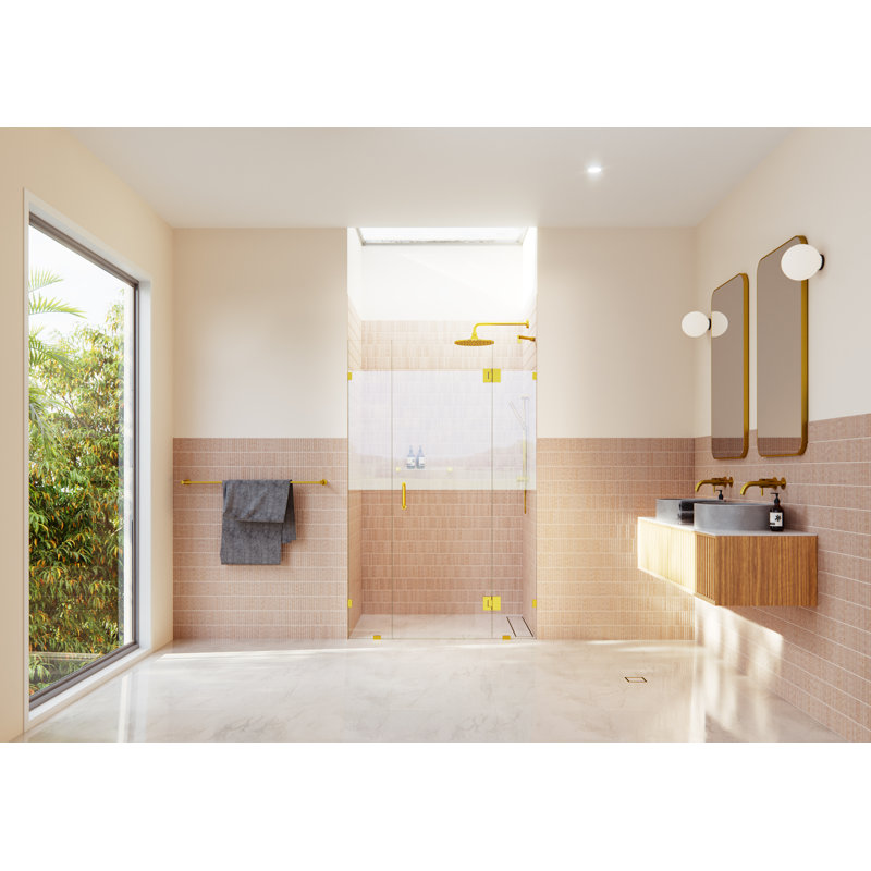 Stellar 45.25 in. x 78 in. Fully Frameless 3 Panel Inline Hinge Shower Door, Satin Brass