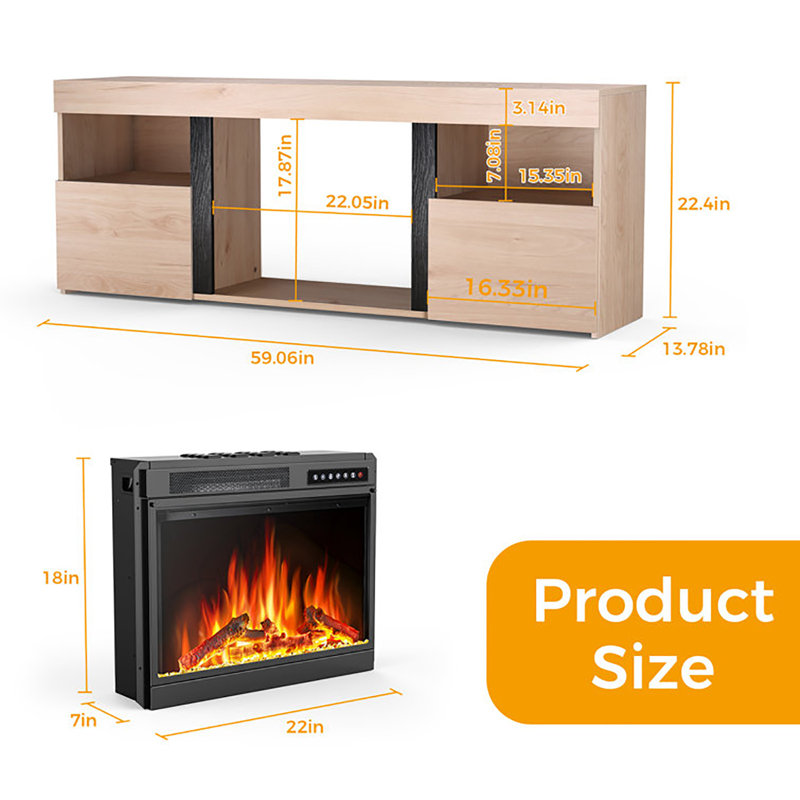 60" Electric Fireplace TV Stand with Remote,4 Flame & 12 Crystal Colors with Auto-Glow,Fully Adjustable 3D Flame,Sleep Timer & Safety Protection,Pecan