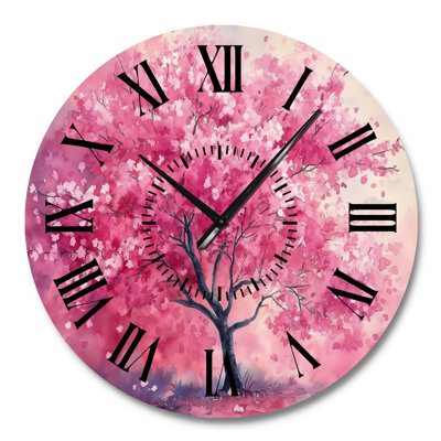 Horloge murale en métal à motif floral « Arbre en fleurs roses »