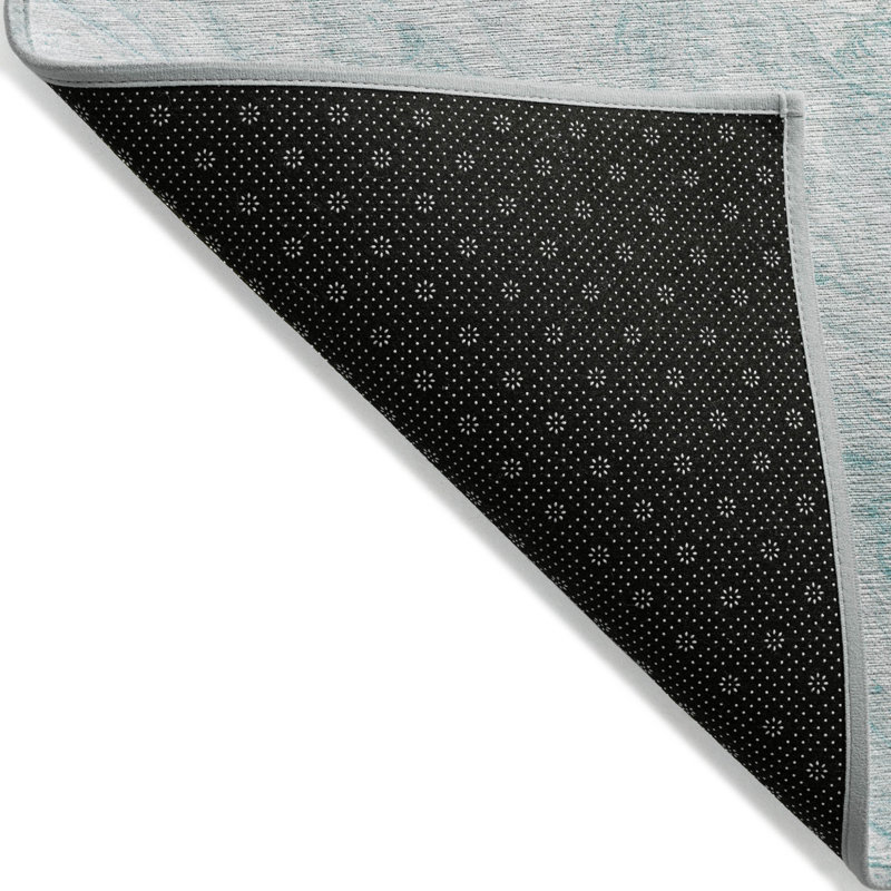 Tapis extérieur lavable abstrait 10 pi x 14 pi turquoise et ivoire aigue-marine