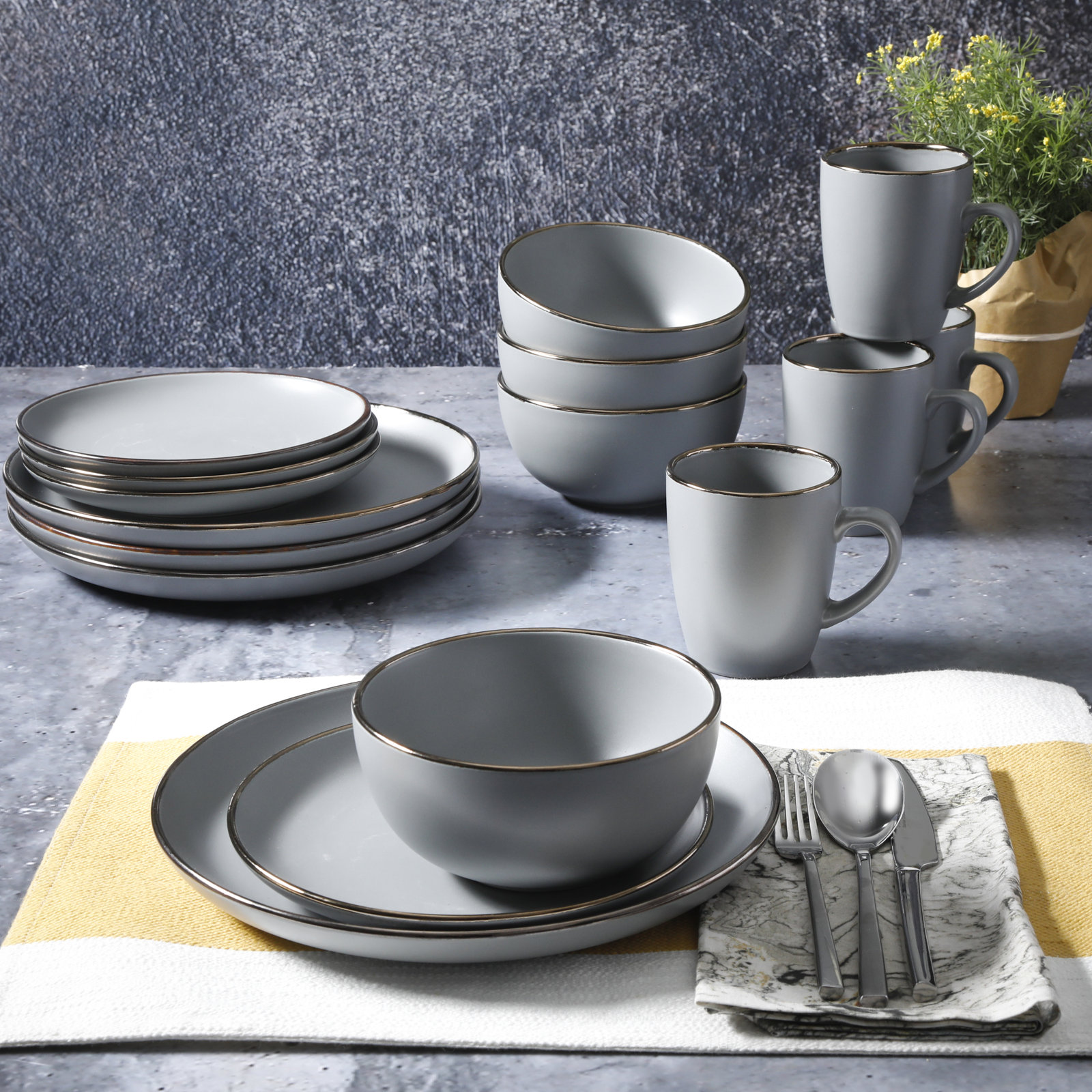 Gibson Home Rockaway Round Stoneware Dinnerware, Matte Gray