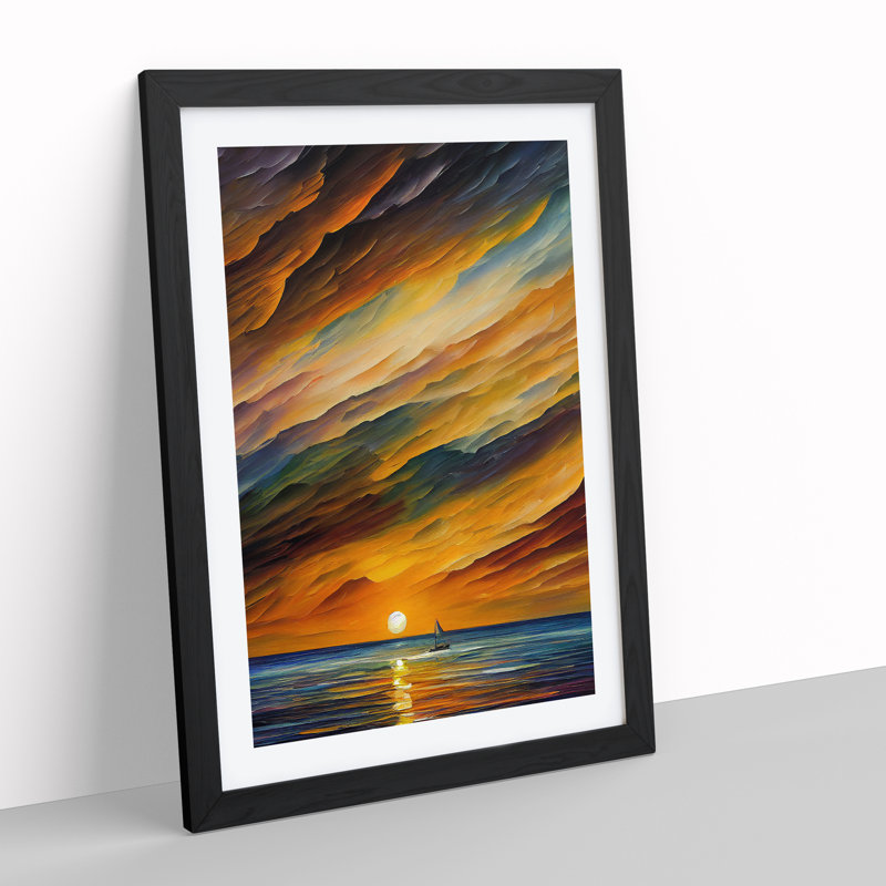 Boats Under The Sunset No.3 - Painting, White, 36cm H x 27cm W x 2cm D, Black Framed