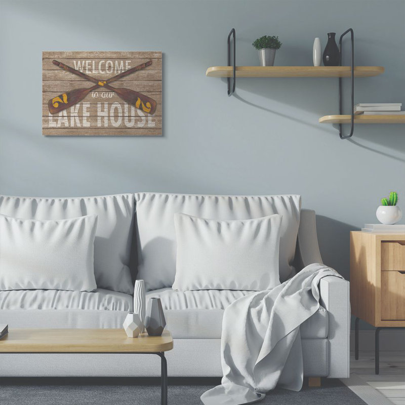 «Welcome Lake House Country Home Word Design», impression sur toile, Toile, H 24 po x l 30 po x P 1,5 po