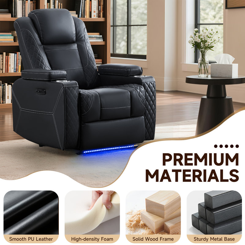 Canapé inclinable électrique avec appui-tête réglable, lumières DEL, accoudoirs de rangement, ports USB et porte-gobelets