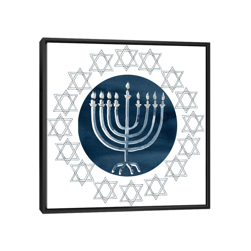 «Happy Hanukkah Collection F» par Grace Popp - impression, H 26 po x l 26 po x P 1,5 po, Toile avec cadre noir, Pas de tapis