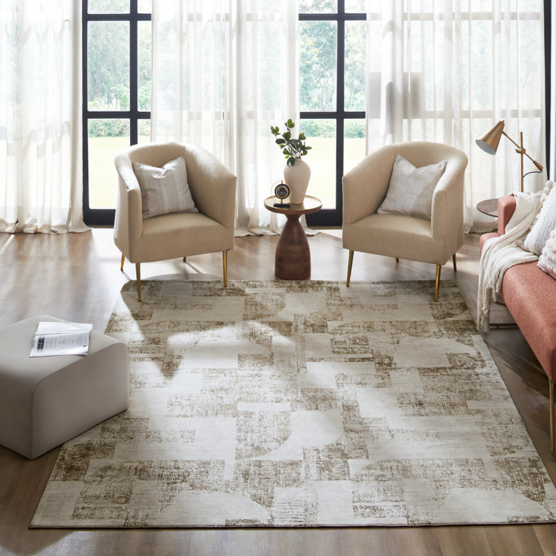 Wallburg Ivory Olive Puzzle Block Area Rug, Rectangle 7'6" x 9'6"