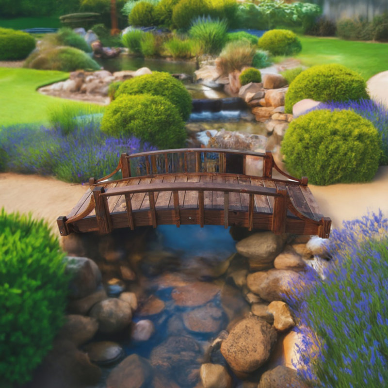 Treated Brown 8-Foot Wood Garden Bridge