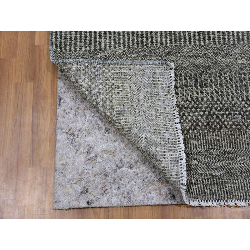 Tapis gris pur en laine nouée à la main 3 pi x 5 pi Graphite Grass