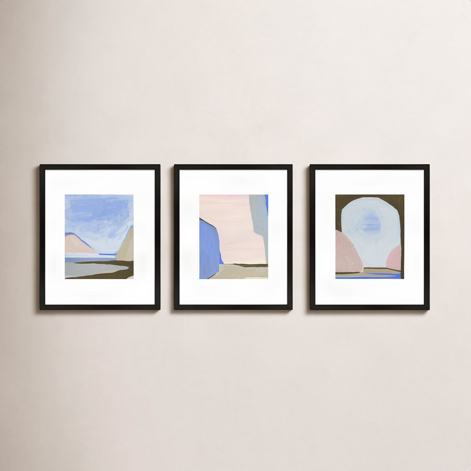 Morning Sky 3-Piece Painting Set, Black Framed, 20" H x 16" W