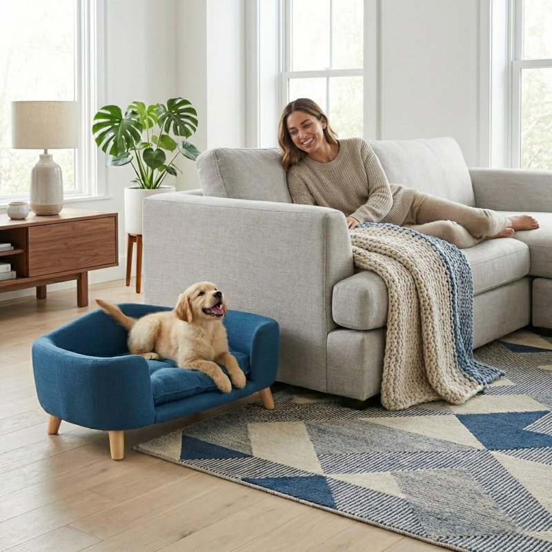 Canapé-lit moderne en tissu pour chien, Marine