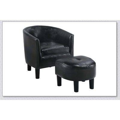 Sleek Modern Accent Chair with Ottoman Featuring Fabric Upholstered Round Backrest for Compact Living Spaces