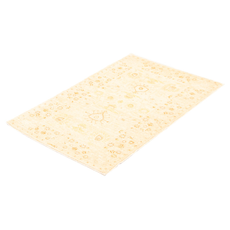Tapis beige en laine noué à la main de conception unique 3 pi 2 po x 5 pi 3 po New Age