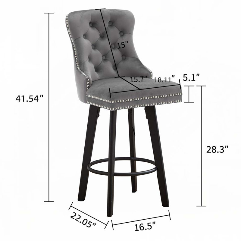 Ensemble de 2 tabourets de bar capitonnés, Siège gris foncé / structure noire