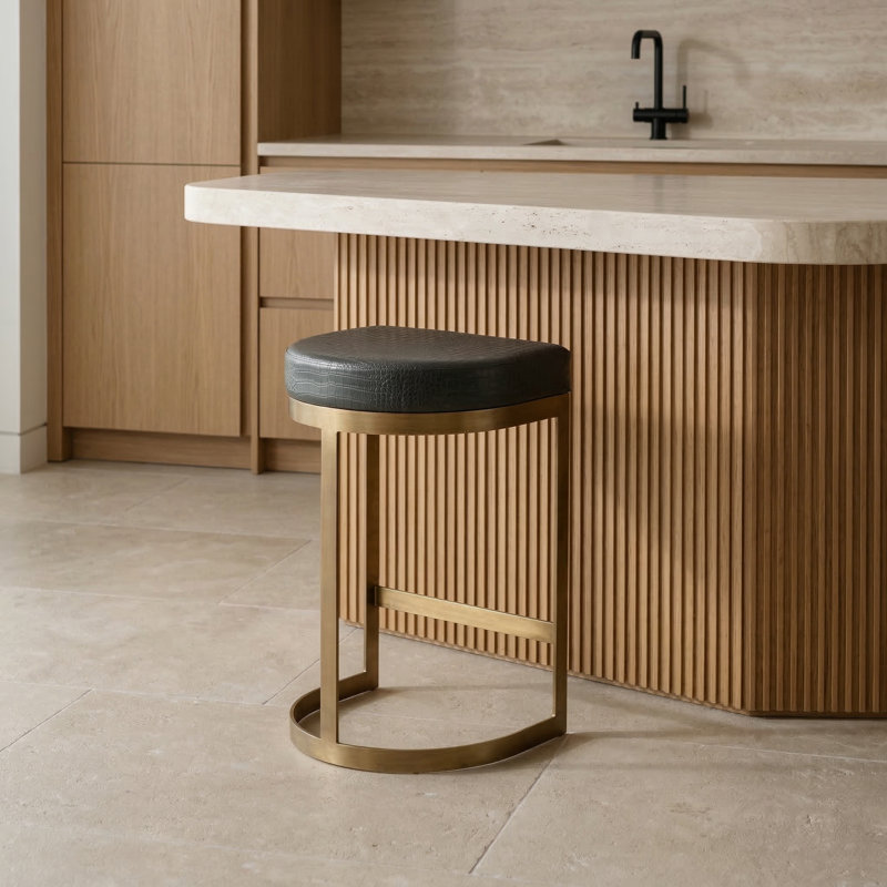 Tabouret noir Aurelia Luxe, Vert, Doré