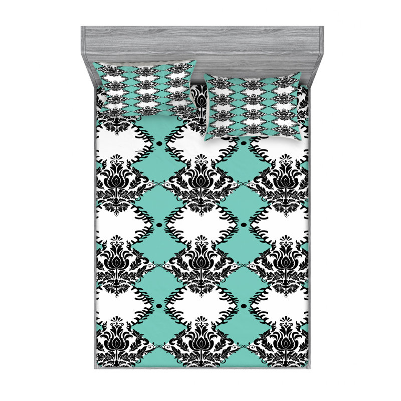 Microfiber Damask Sheet Set, Queen Sheet Set + Fitted Sheet + 2 Pillowcases