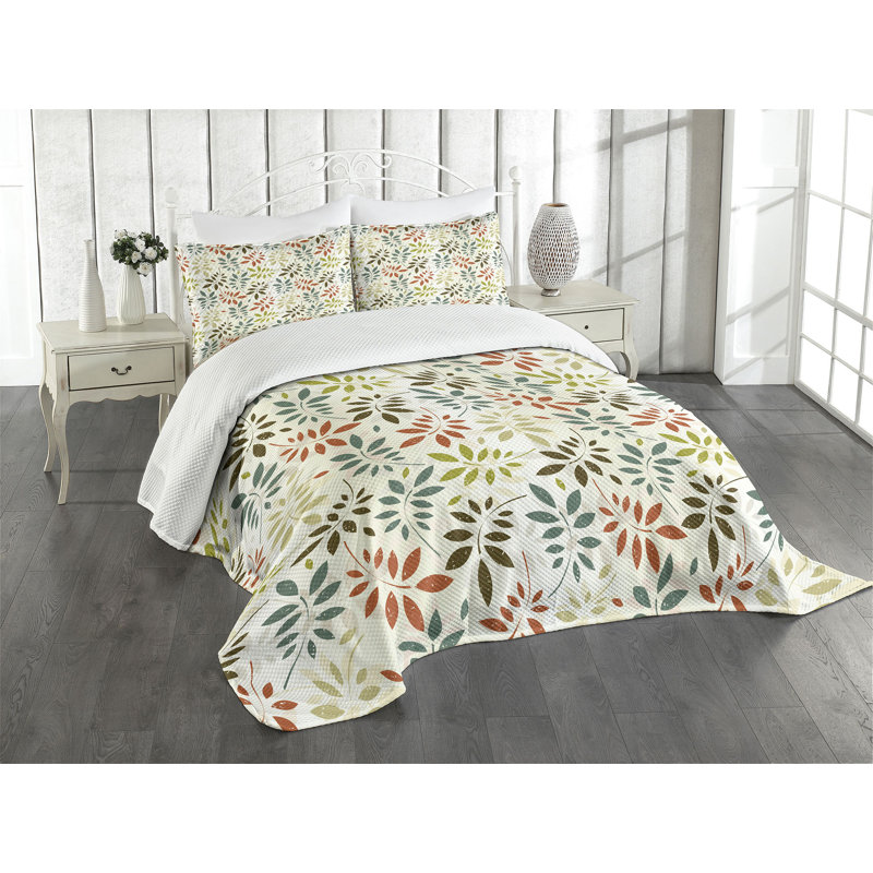 Ambesonne Grunge Bedspread Set  Vintage Falling Leaves  Multicolor, King Coverlet / Bedspread + 2 Standard Shams