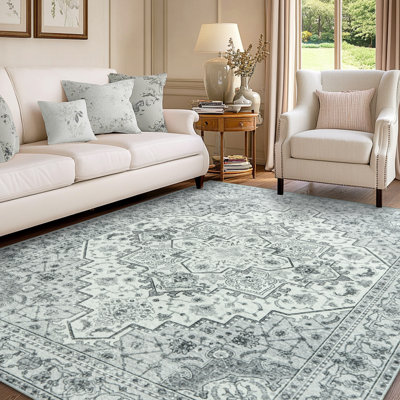 6x9ft Machine-washable Carpet, Cashmere-Look Rug with Non-Slip Backing and Durable Edging, Bohemian Style Rug Suitable for Living Room, Bedroom, Dining Room